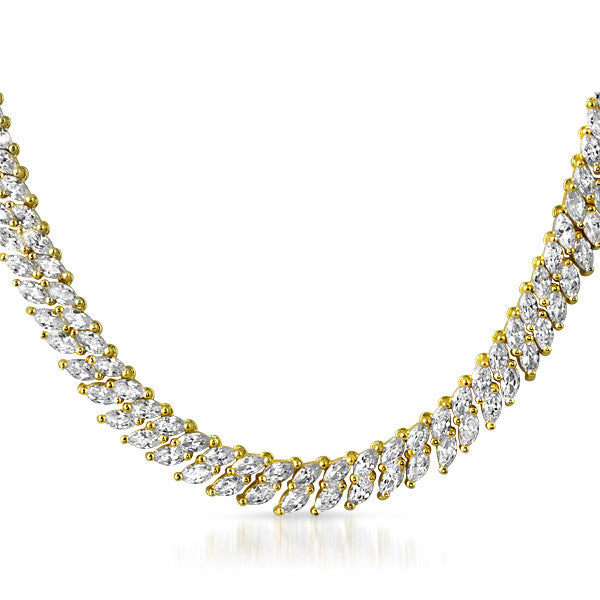 Gold Tone 2 Row Marquise Cut CZ Necklace