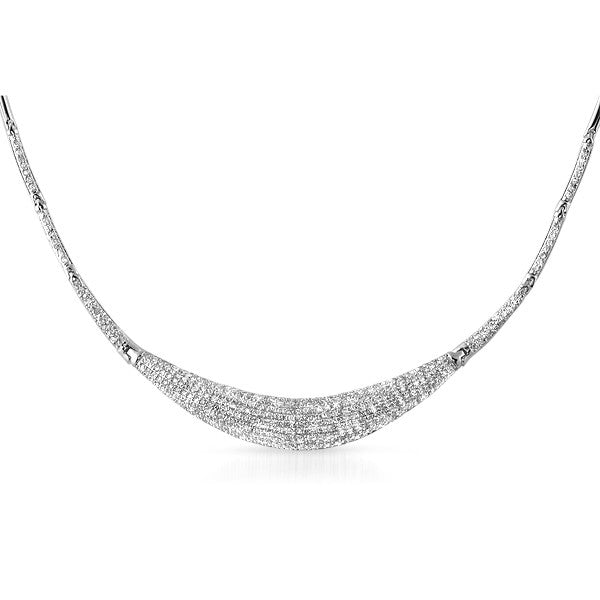 Silver Tone CZ Micropave Evening Necklace