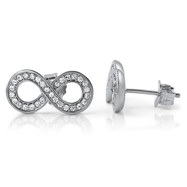 Sterling Silver CZ Infinity Stud Earrings