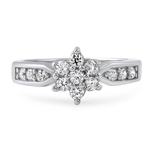0.85 Carat CZ Cluster Silver Promise Ring