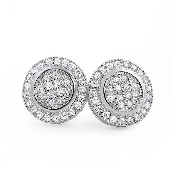 Sterling Silver CZ Micropave Round Stud Earrings