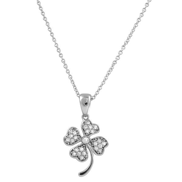 Silver 4 Leaf Clover Signity CZ Necklace