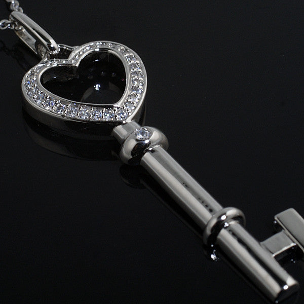 Silver Signity CZ Heart Key Necklace – Jewelure