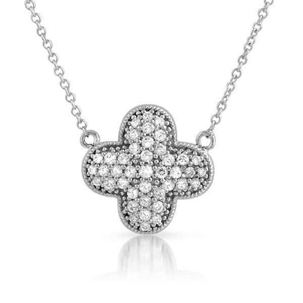 Sterling Silver Signity CZ Cushion Cross Necklace