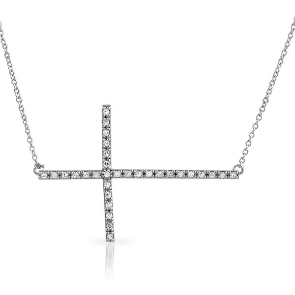 Sterling Silver Signity CZ Horizontal Cross Necklace