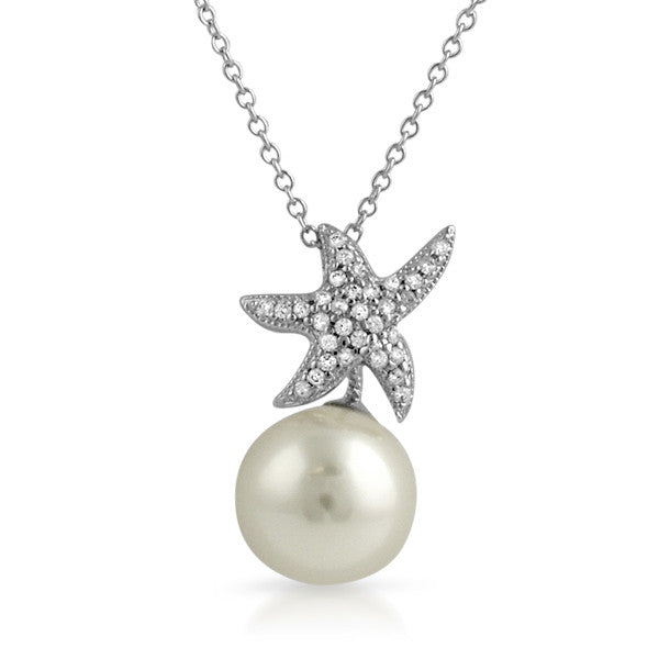 925 Silver Signity CZ Dancing Starfish Pearl Necklace