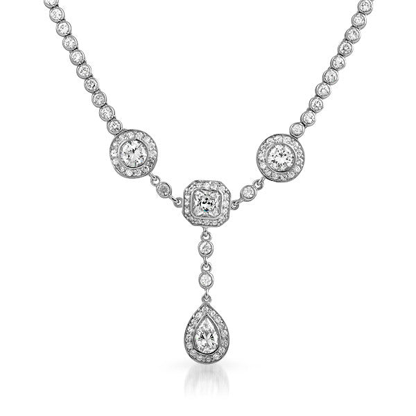Sterling Silver Faux Diamond Fancy Medallion Necklace