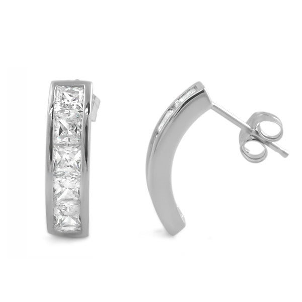925 Silver Princess Cut Semi-Hoop CZ Earrings