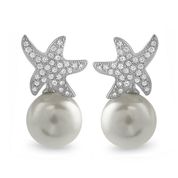 925 Silver Dancing Starfish CZ Pearl Earrings