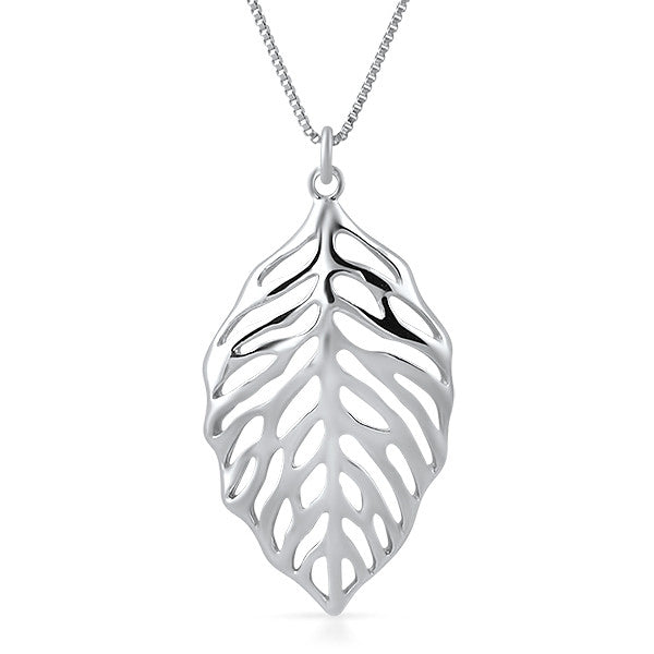 Sterling Silver Polished Leaf Necklace Set