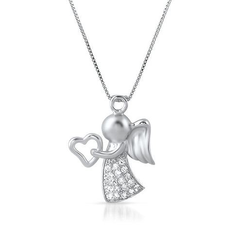 Sterling Silver Cubic Zirconia Angel Necklace