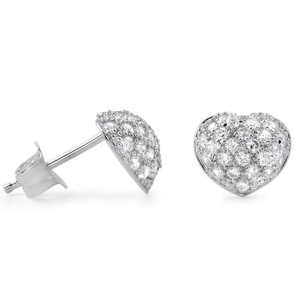 Sterling Silver Micropave Puffed Heart Earrings