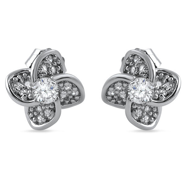 925 Silver 3D Flower CZ Stud Earrings