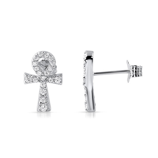 Micropave CZ Ankh Sterling Silver Earrings