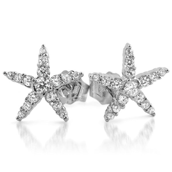 925 Silver Cubic Zirconia Star Fish Stud Earrings