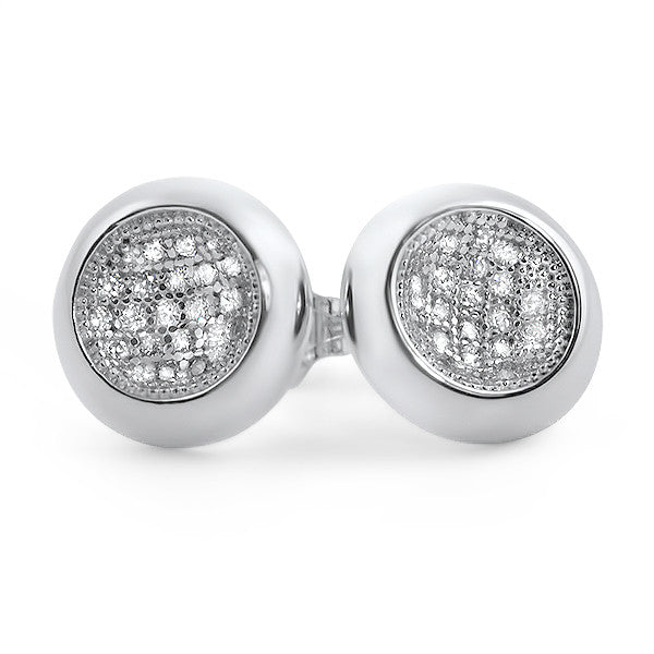 Silver Round Polished Micropave CZ Stud Earrings