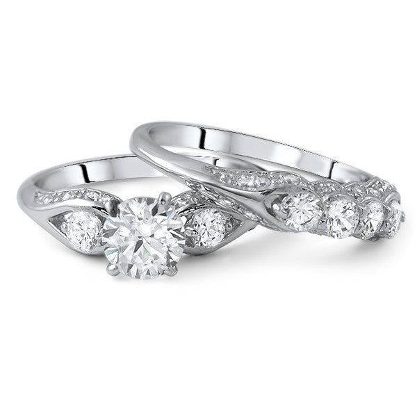 1.15 CTW Silver Fancy 3 Stone Engagement Ring Set