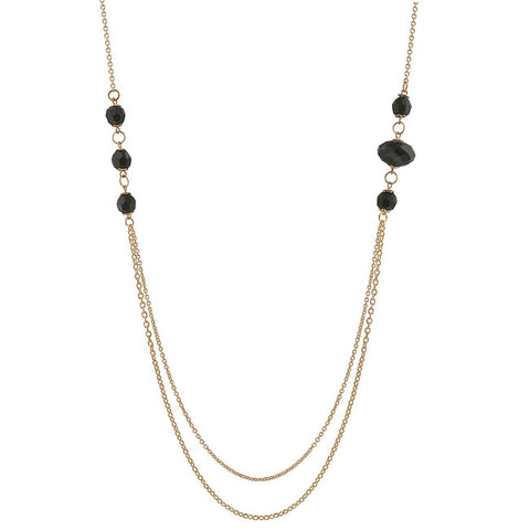 Gold Tone Double Strand Black Bead Necklace