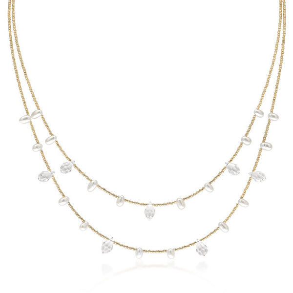 Gold Tone Glass Pearl Fashion Necklace
