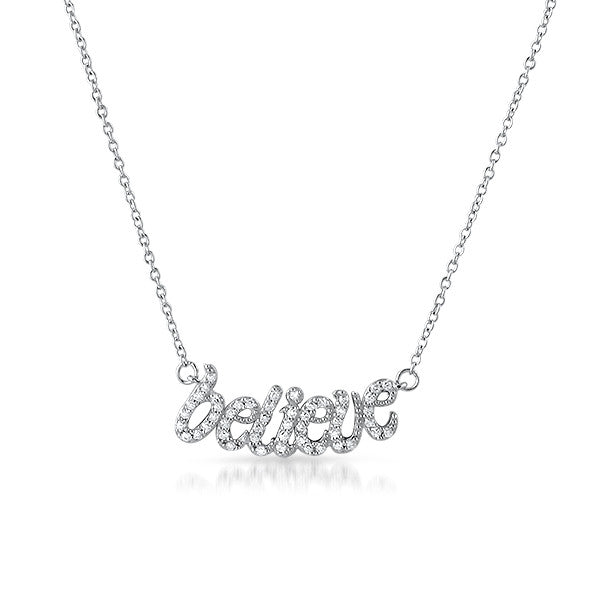 Fine CZ Believe Inspirational Silver Necklace