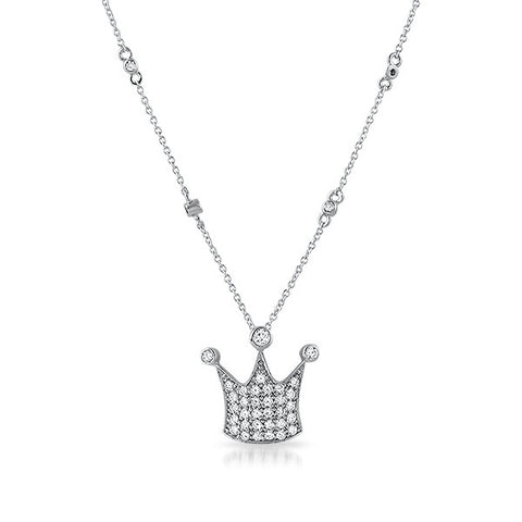 CZ Sterling Silver Crown Station Necklace