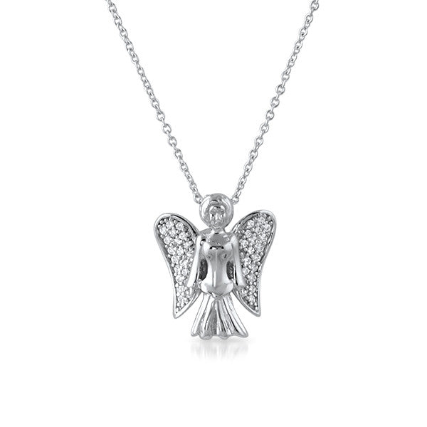 CZ Micropave Angel Necklace Silver