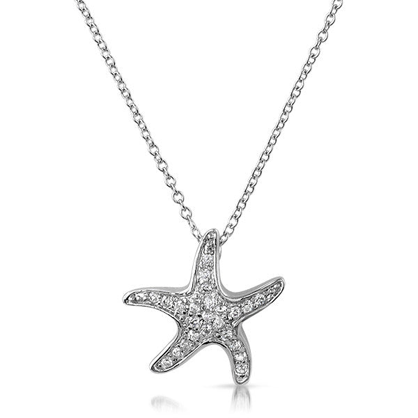 Silver CZ Starfish Pendent Necklace Set