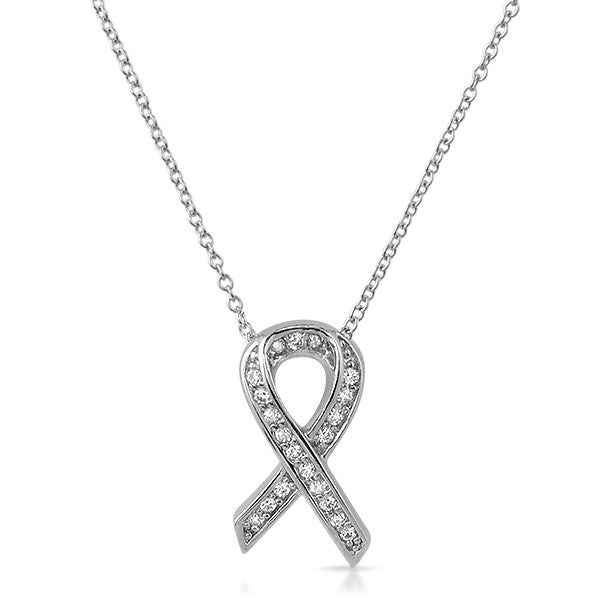 Sterling Silver Awareness Ribbon CZ Necklace