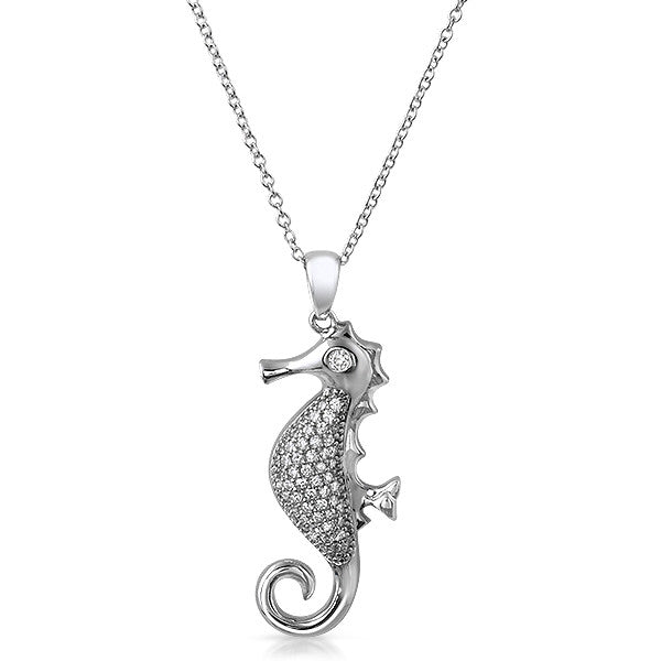 Silver Cubic Zirconia Seahorse Charm Necklace