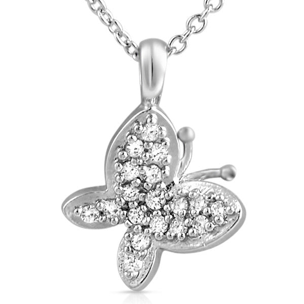 Silver CZ Small Butterfly Charm Necklace Set