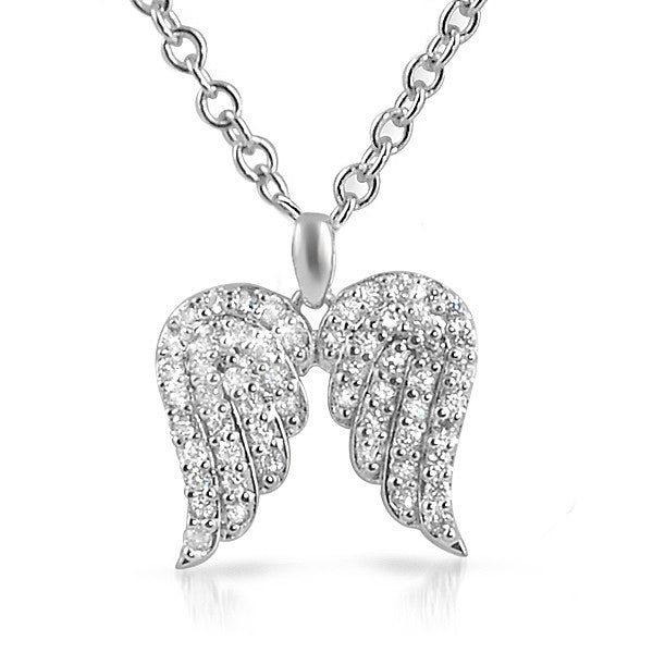 Sterling Silver Signity CZ Angel Wings Necklace