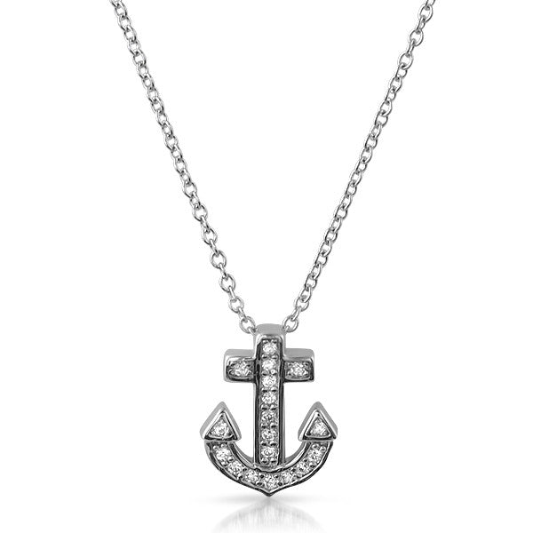 Silver CZ Anchor Cross Pendant Necklace Set