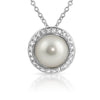 Silver Created Pearl Pendant With Signity CZ Accent