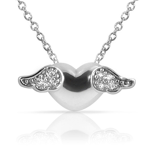 Heart With Wings Signity CZ Necklace 925 Silver