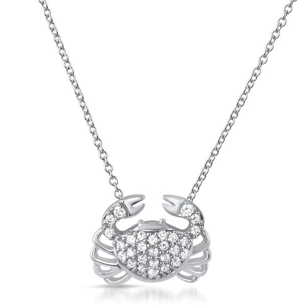 Sterling Silver CZ Crab Pendant Necklace