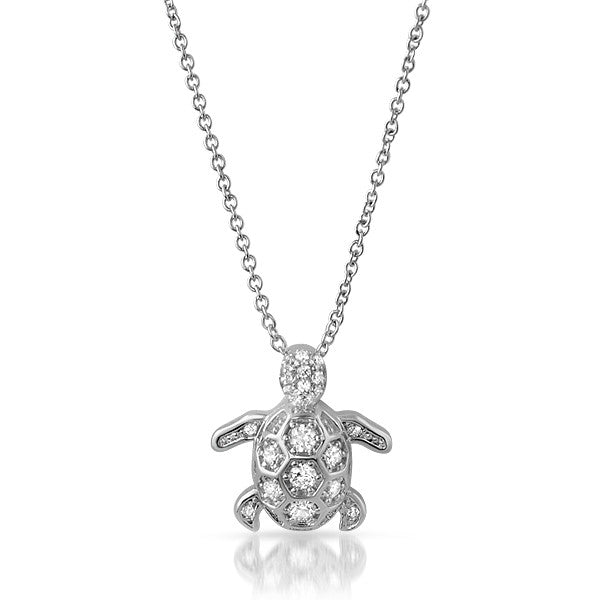 CZ Sea Turtle Silver Pendant Necklace Set