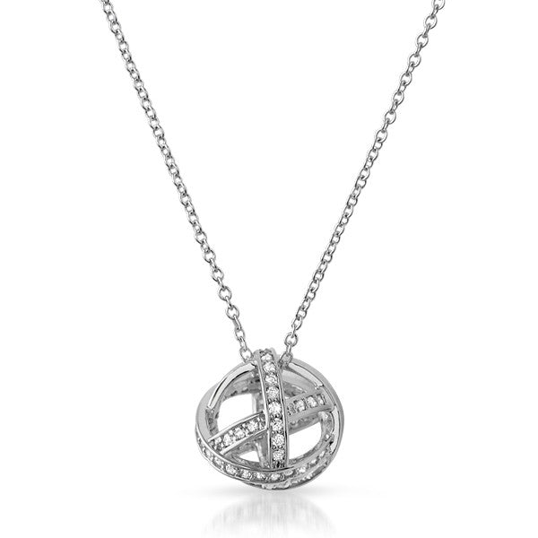 Silver CZ Modern Sphere Pendant Necklace Set