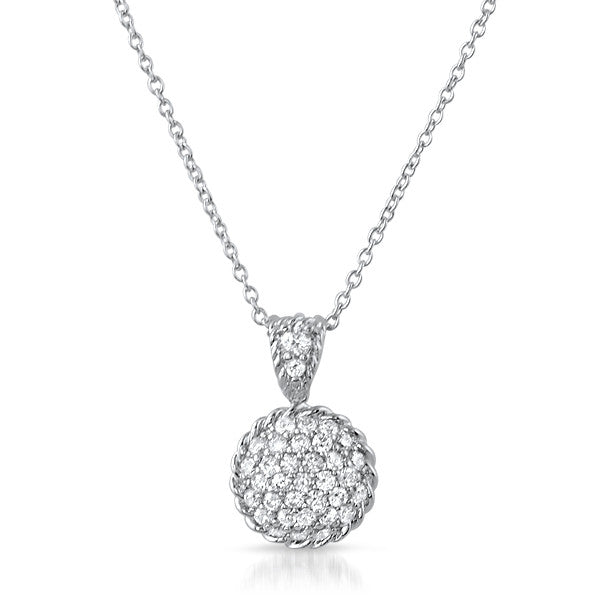 Silver CZ Round Micropave Pendant With Chain