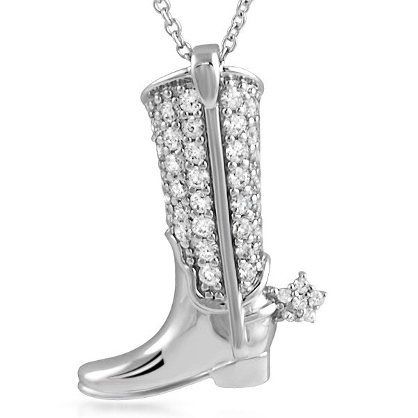 Sterling Silver Cowboy Boot CZ Necklace Set