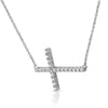 Silver CZ Small Sideways Cross Necklace