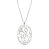 Matte Silver Tone Oval Floral Necklace