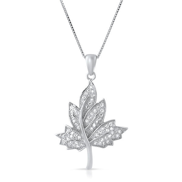 Silver Cubic Zirconia Maple Leaf Necklace Set