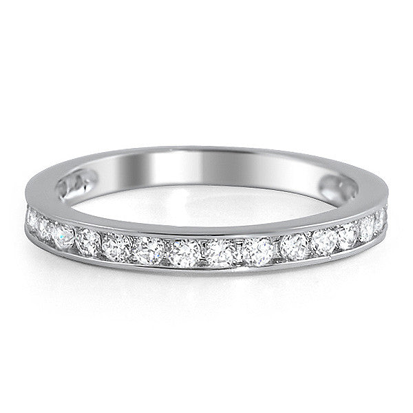 Sterling Silver Channel Set Simulated Diamond Band