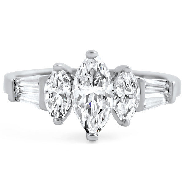 Sterling Silver 3 Stone Marquise Engagement Ring