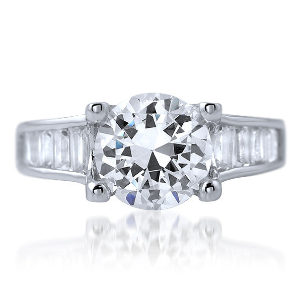 2.85 CTW Solitaire Baguette Accented Engagement Ring
