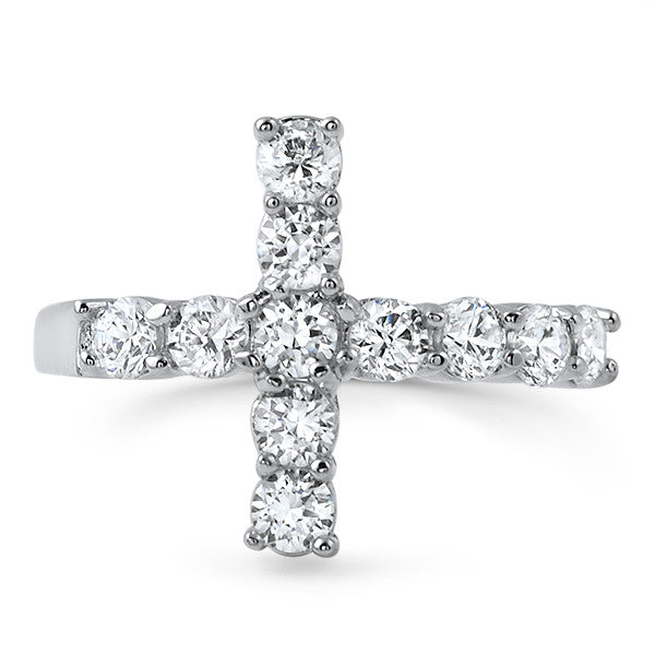 Cubic Zirconia Silver Horizontal Cross Fashion Ring