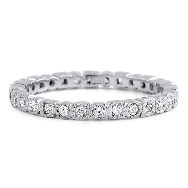 Princess and Round SIgnity CZ  Eternity Ring Stackable