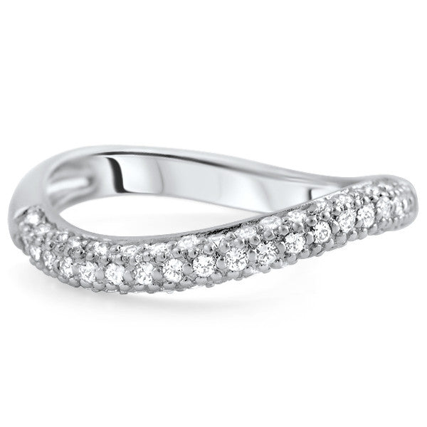 Sterling Silver Modern Curved CZ Pave Band