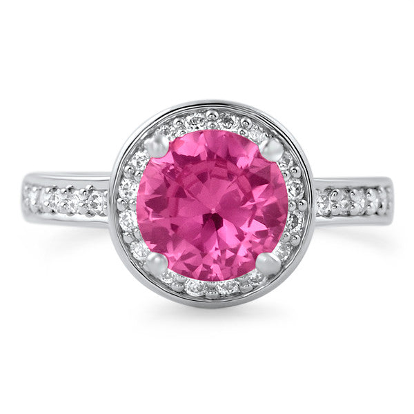 Pink CZ Halo Sterling Silver Fashion Ring