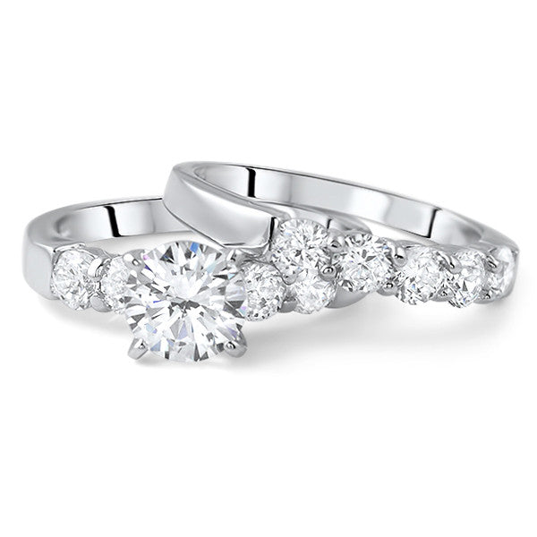 2 CTW Sterling Silver AAA CZ Engagement Ring Set